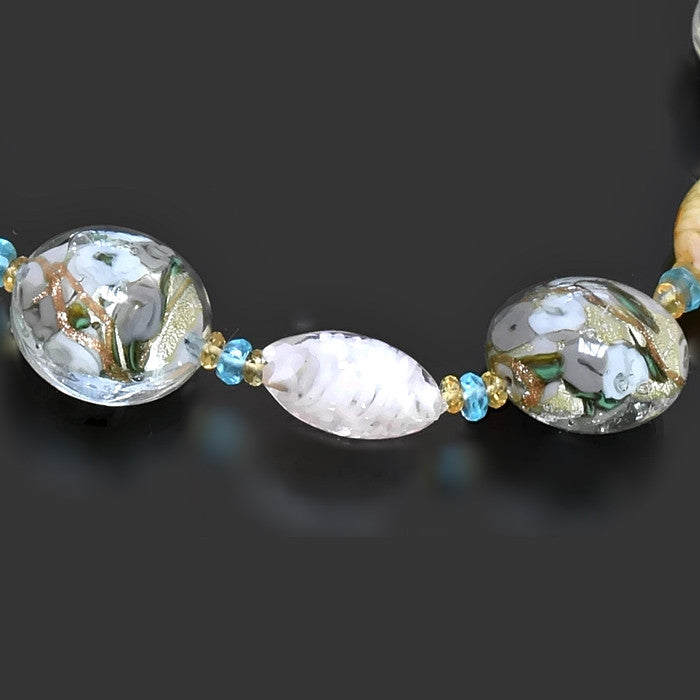 Grey and Gold Murano Glass Necklace with Citrine and Apatite  
