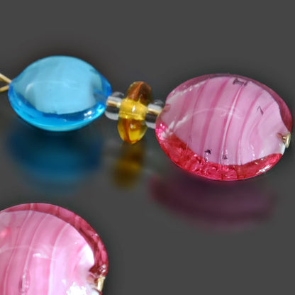 Blue & Pink Murano Glass Earrings on Gold-Filled Earwire  