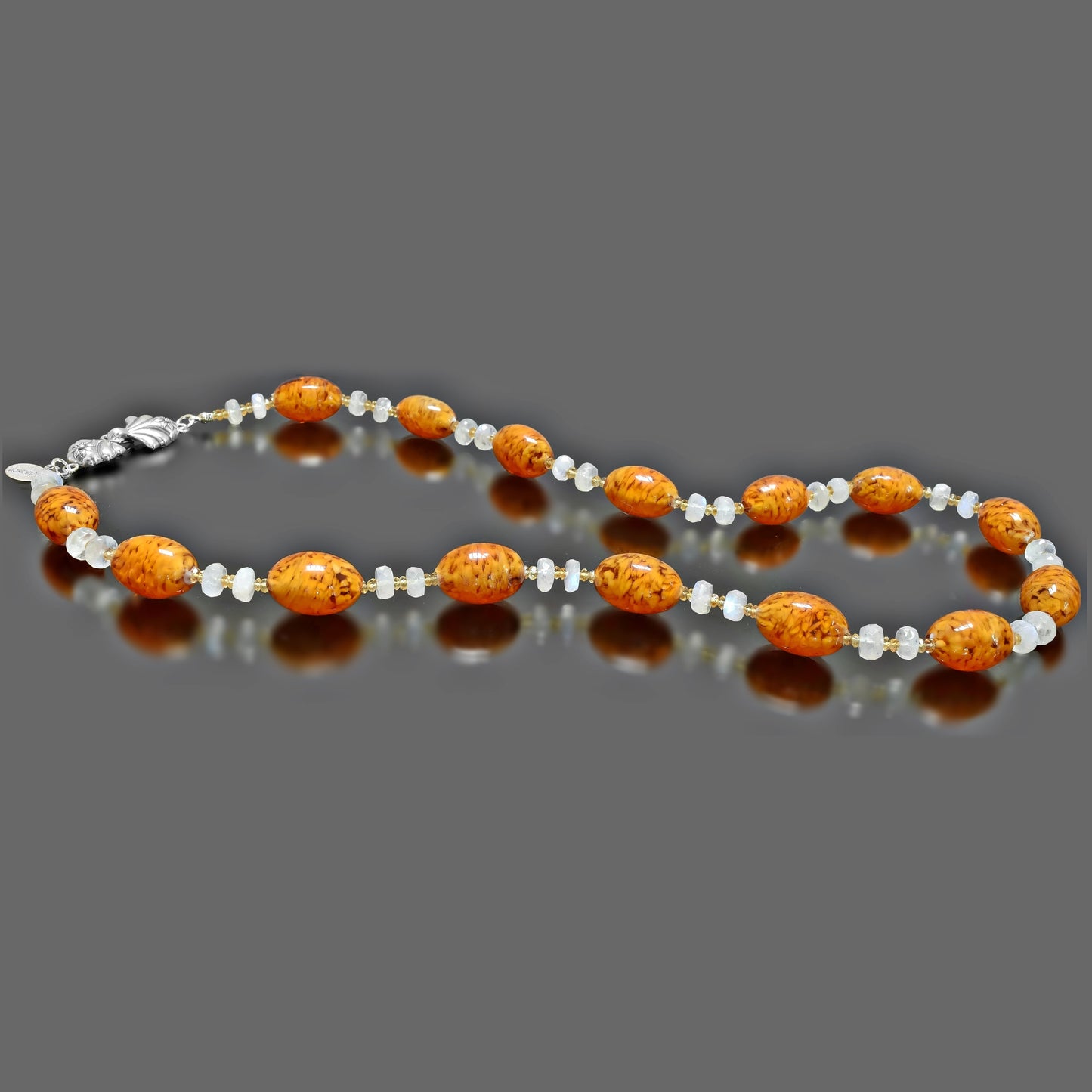 Brown Oval Bead Necklace with Citrine and Moonstone  