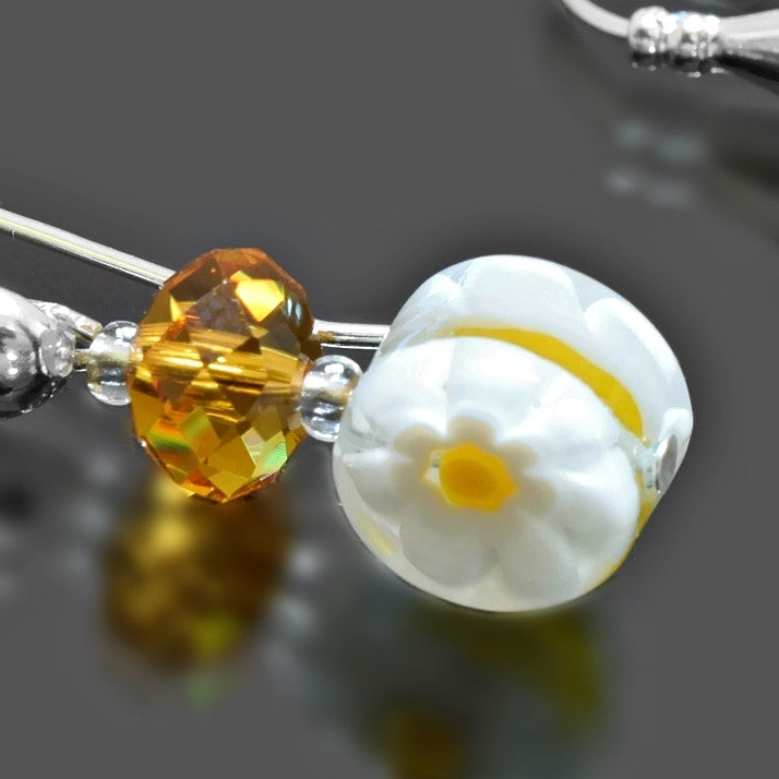 White Flower Sterling Silver Earrings with Swarovski Crystal  
