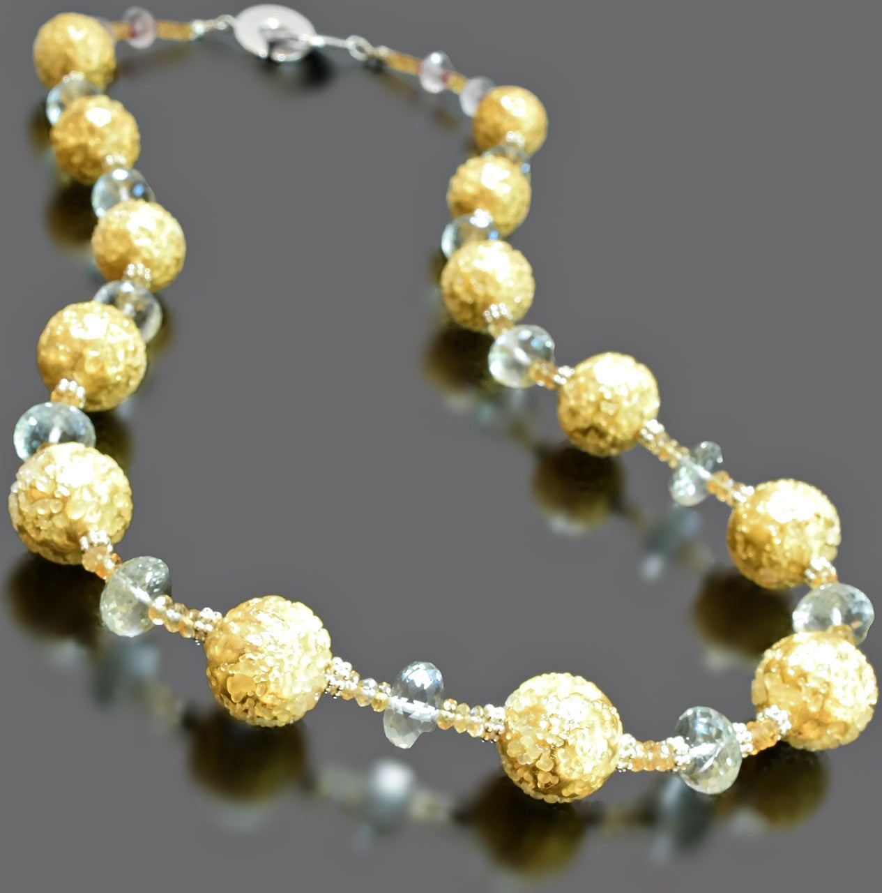 Gold Italian Bead Necklace with Green Amethyst and Citrine  
