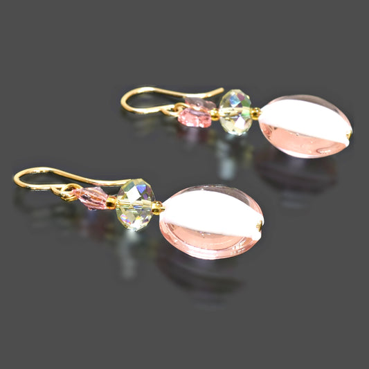 Gold-Filled Pink Murano Glass Earrings with European Crystals Gold Filled 