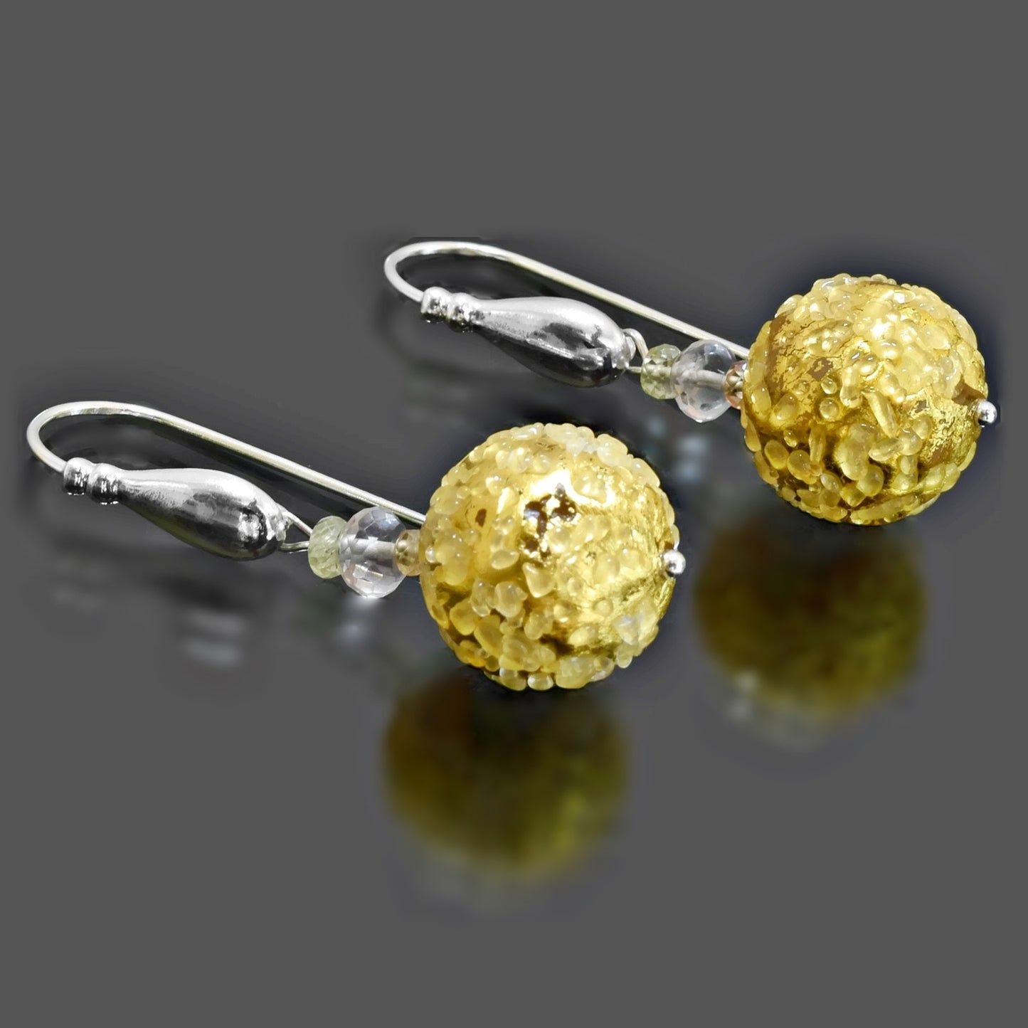 Sterling Silver Gold Italian Bead Earrings with Rose Quartz and Citrine  