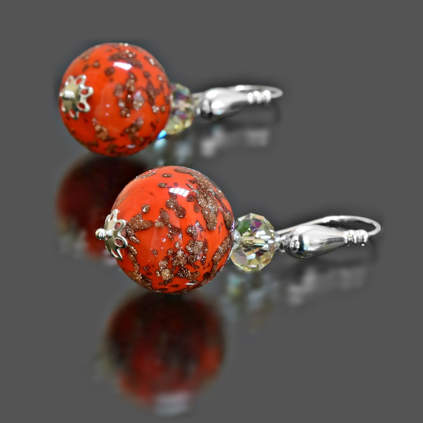 Sterling Silver Red Murano Glass Earrings with Swarovski Crystals Sterling Silver 