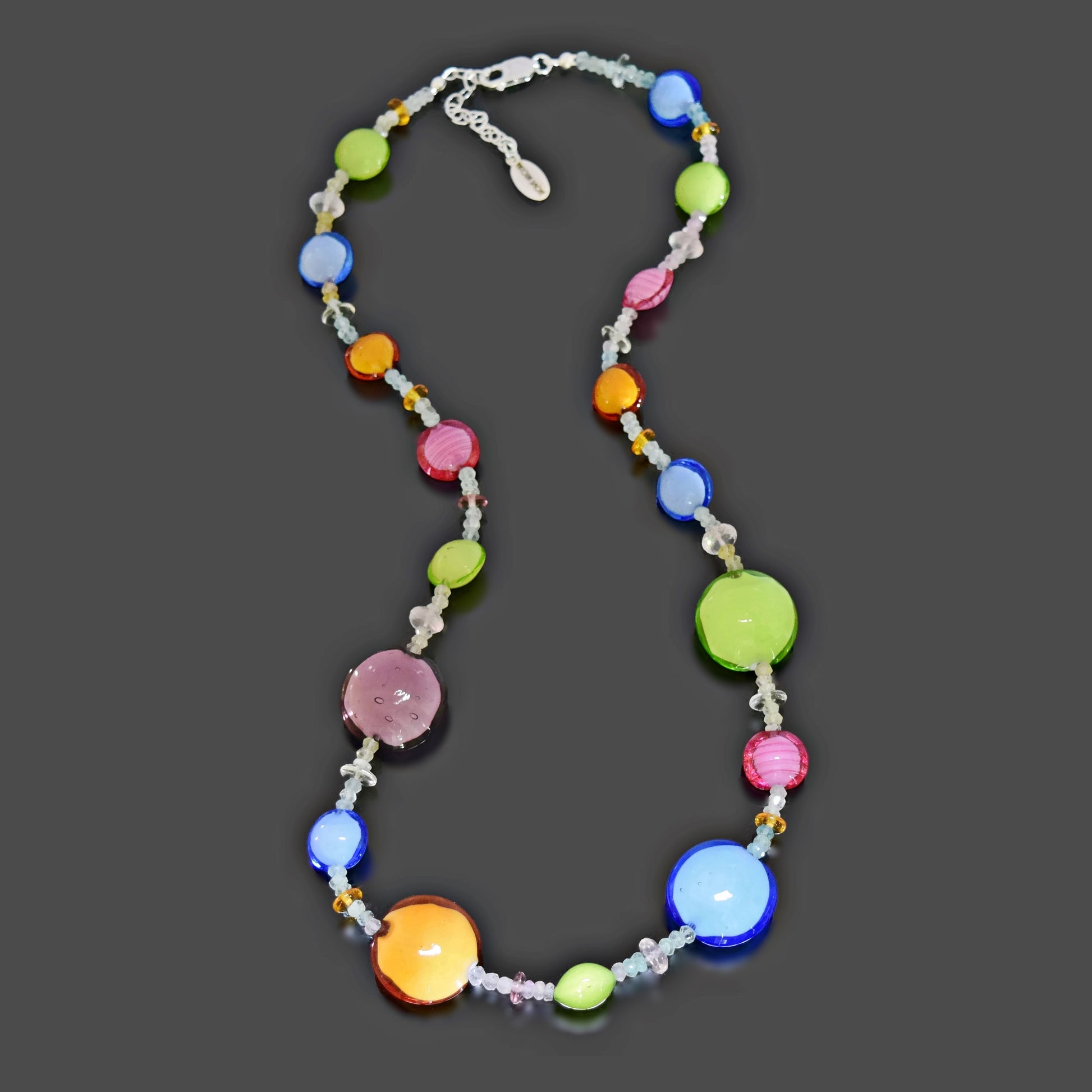 Multi-Color Coin Bead Necklace with Graduating Sapphire  