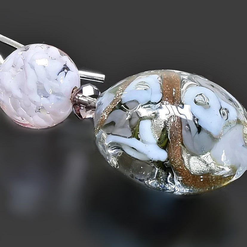 Sterling Silver Grey Murano Glass Dangle Earrings with Swarovski Crystals  
