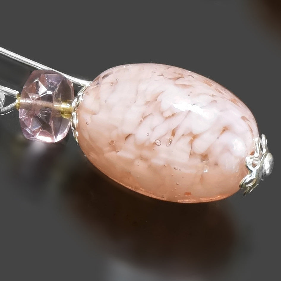 Pink Beaded Murano Glass Earrings with Swarovski Crystal  