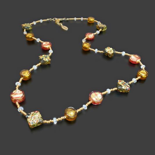 Murano Glass Necklace With Moonstone and Gold-Filled Clasp  