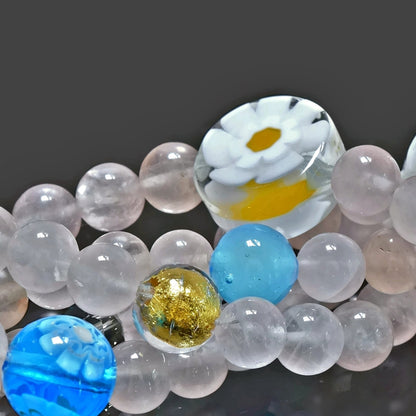 Multi-Strand Beaded Rose Quartz Necklace with Murano Beads & Swarovski Crystals  