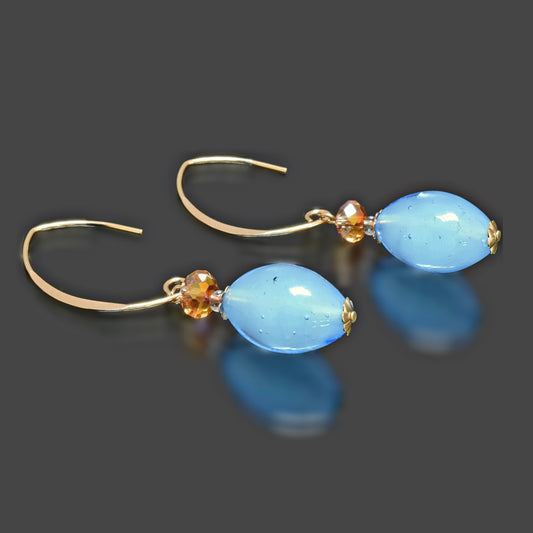 Gold-Filled Drop Earrings with Blue  & Orange Venetian Beads Gold Filled 
