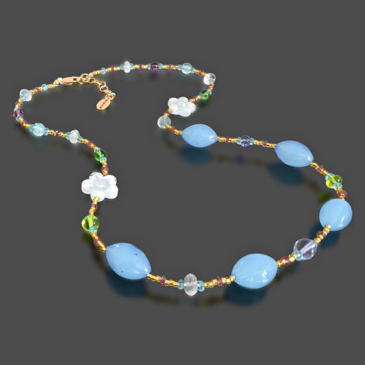 Gold-Filled Necklace with Murano Beads, Apatite, Rose Quartz and Garnet  