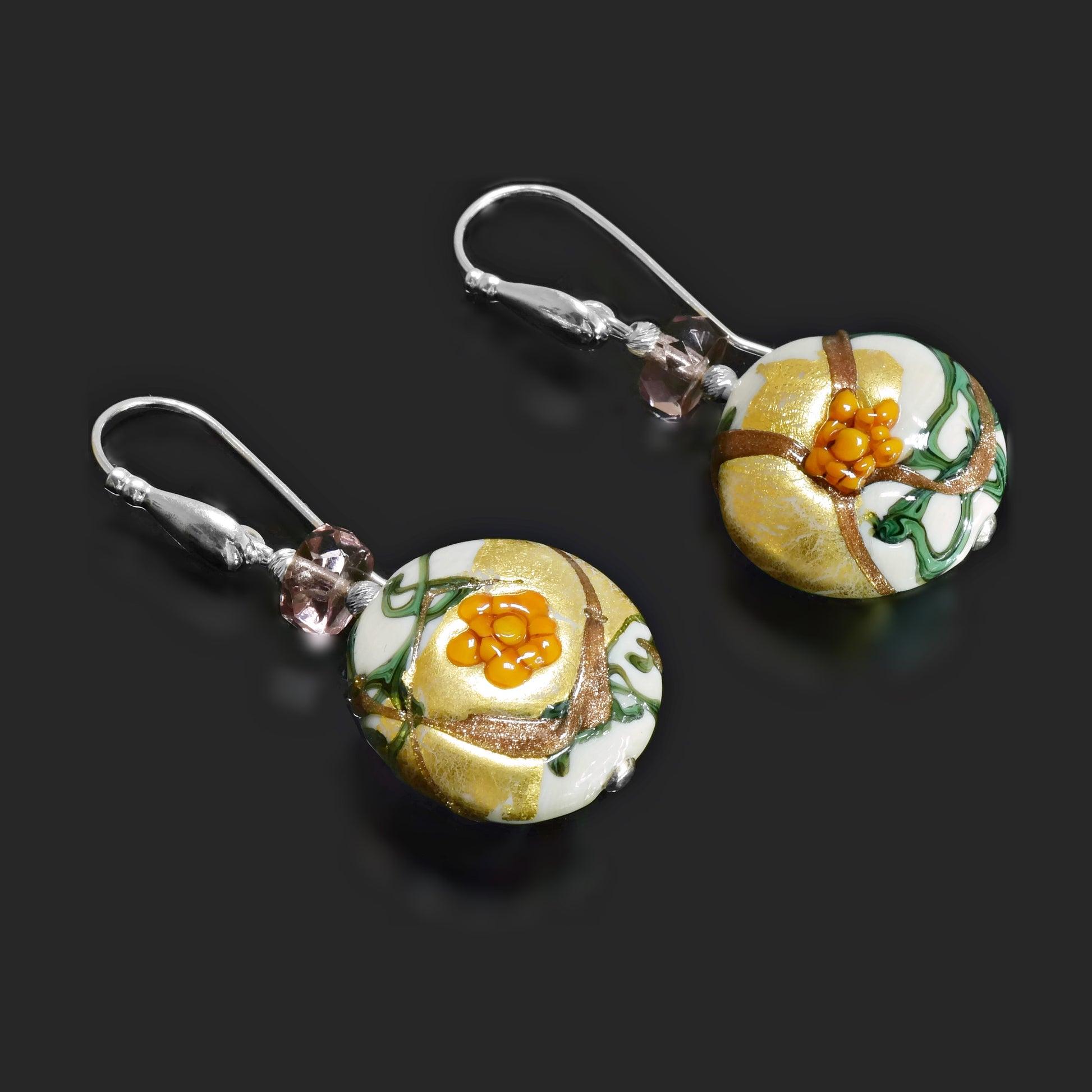Sterling Silver Murano Glass Floral Earrings Sterling Silver 