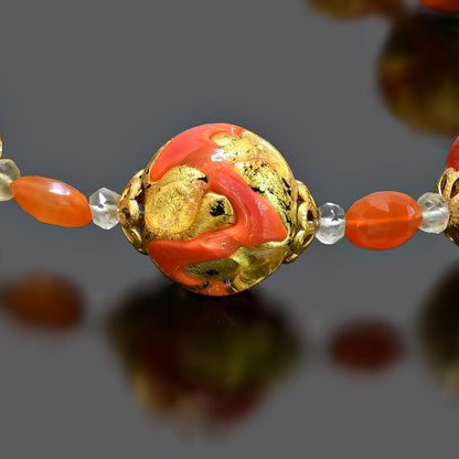 Orange and Gold Murano Glass Necklace with Carnelian and Citrine  