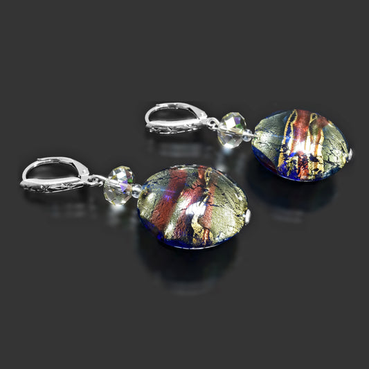 Sterling Silver Contemporary Coin Murano Bead Earrings Sterling Silver 