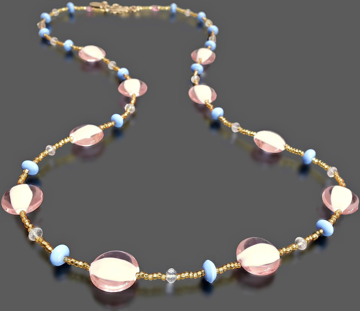 Pink Murano Glass Necklace with Rose Quartz  