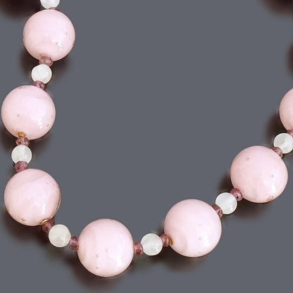 Pink Round Murano Beaded Necklace with Garnet and Rose Quartz  