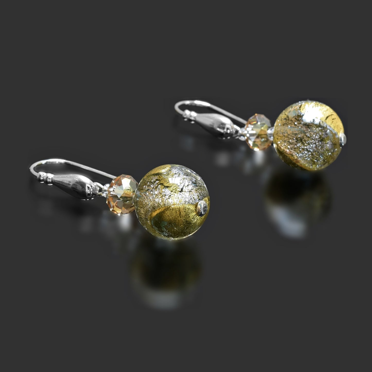 Sterling Silver Gold Murano Glass Earrings with Swarovski Crystals Sterling Silver 