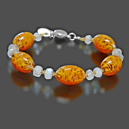 Brown Murano Glass Bracelet with Moonstone and Citrine 6" Clasp
