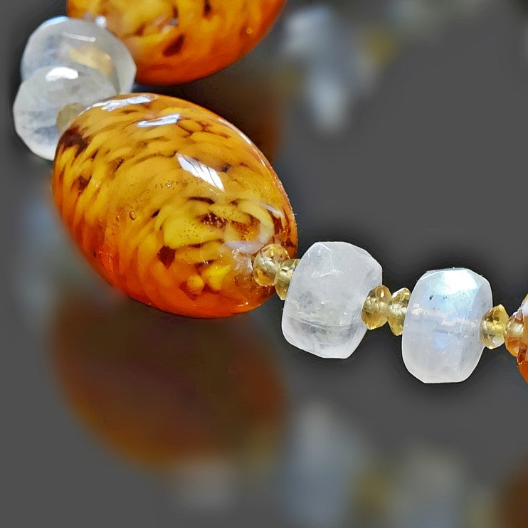 Brown Murano Glass Bracelet with Moonstone and Citrine  