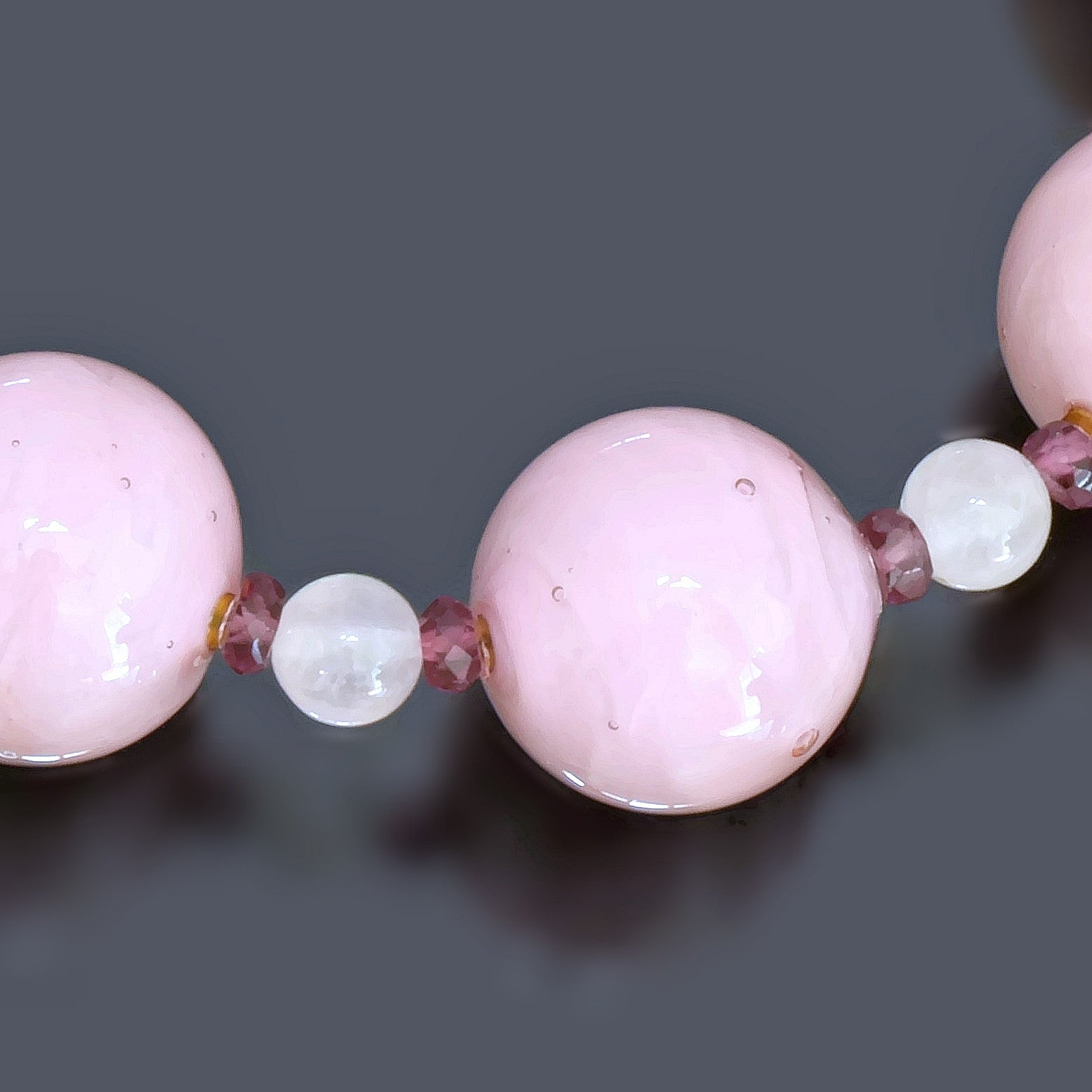 Pink Round Murano Beaded Necklace with Garnet and Rose Quartz  