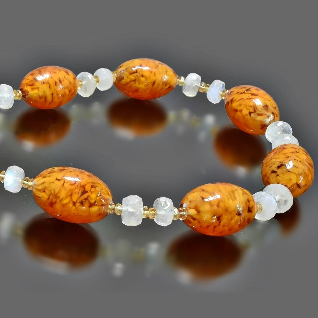 Brown Oval Bead Necklace with Citrine and Moonstone  