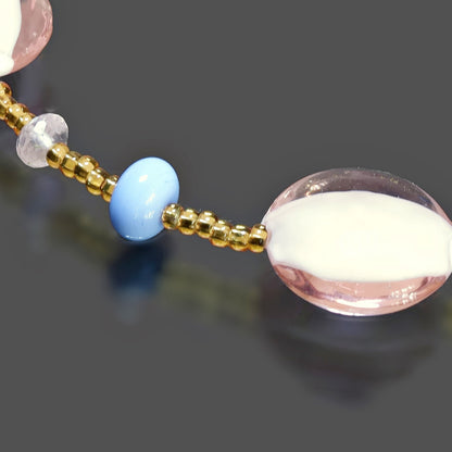 Pink Murano Glass Bracelet with Rose Quartz and Gold-Filled Clasp  