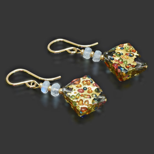 Gold-Filled Earrings with Murano Glass and Moonstone  