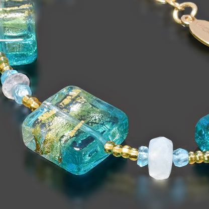 Green & Blue Murano Glass Bracelet with Apatite and Moonstone  