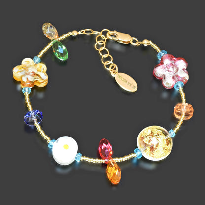 Italian Murano Glass Bracelet with Apatite and European Crystals Gold-Filled 6"